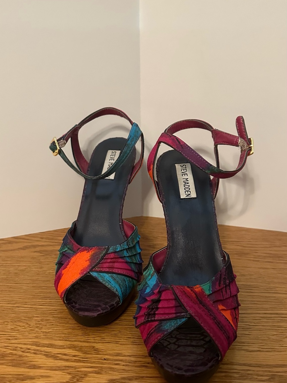 Women’s Size 10 Steve Madden Multicolor Strappy Heels - Pink/Teal/Orange/Green
